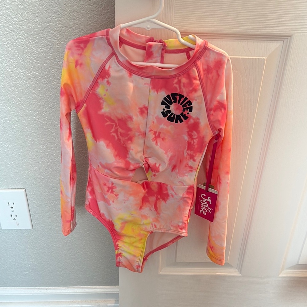 Justice Pink and Yellow Rashguard Swimwear
